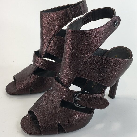 Caressa Grace Metallic Cooper Leather Ankle Strap Heels Size 6.5M - Picture 2 of 14